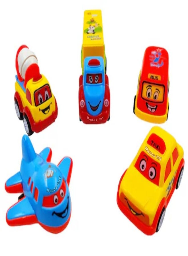 Manos Toy Push & Pull Car, Truck, Plane, Bus and Train Set for Kids, Funny Toy